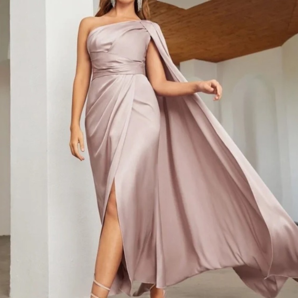 Luxe One shoulder Party  Formal Evening  Prom Satin Wedding Dress
